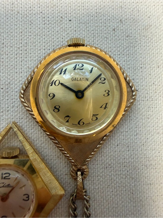 Vintage Gold Watch Pendants: Galatin & Chateau E Gluck Trading Co 60s-70s MCM main image 5